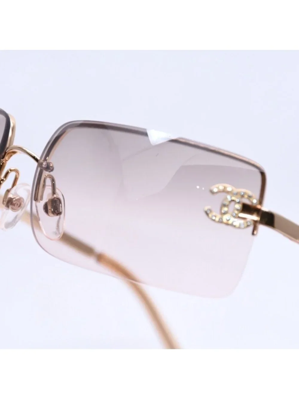 Chanel Half Rim Sunglasses Eyewear CC Logo Rhinestone